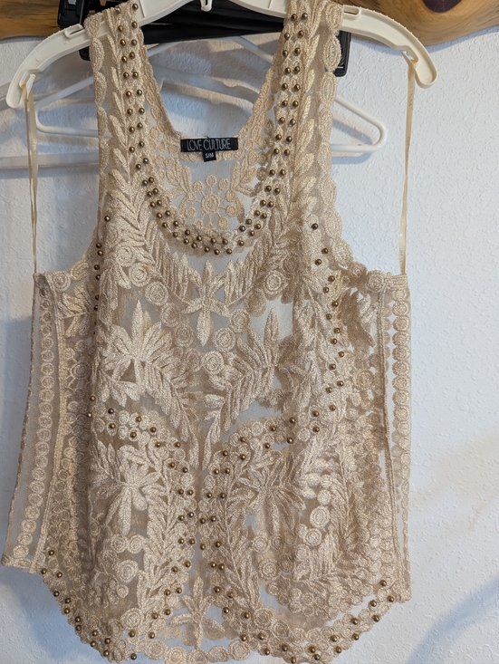 Love Culture Tops - Love Culture Full Lace Ivory Sleeveless Top Size S/M